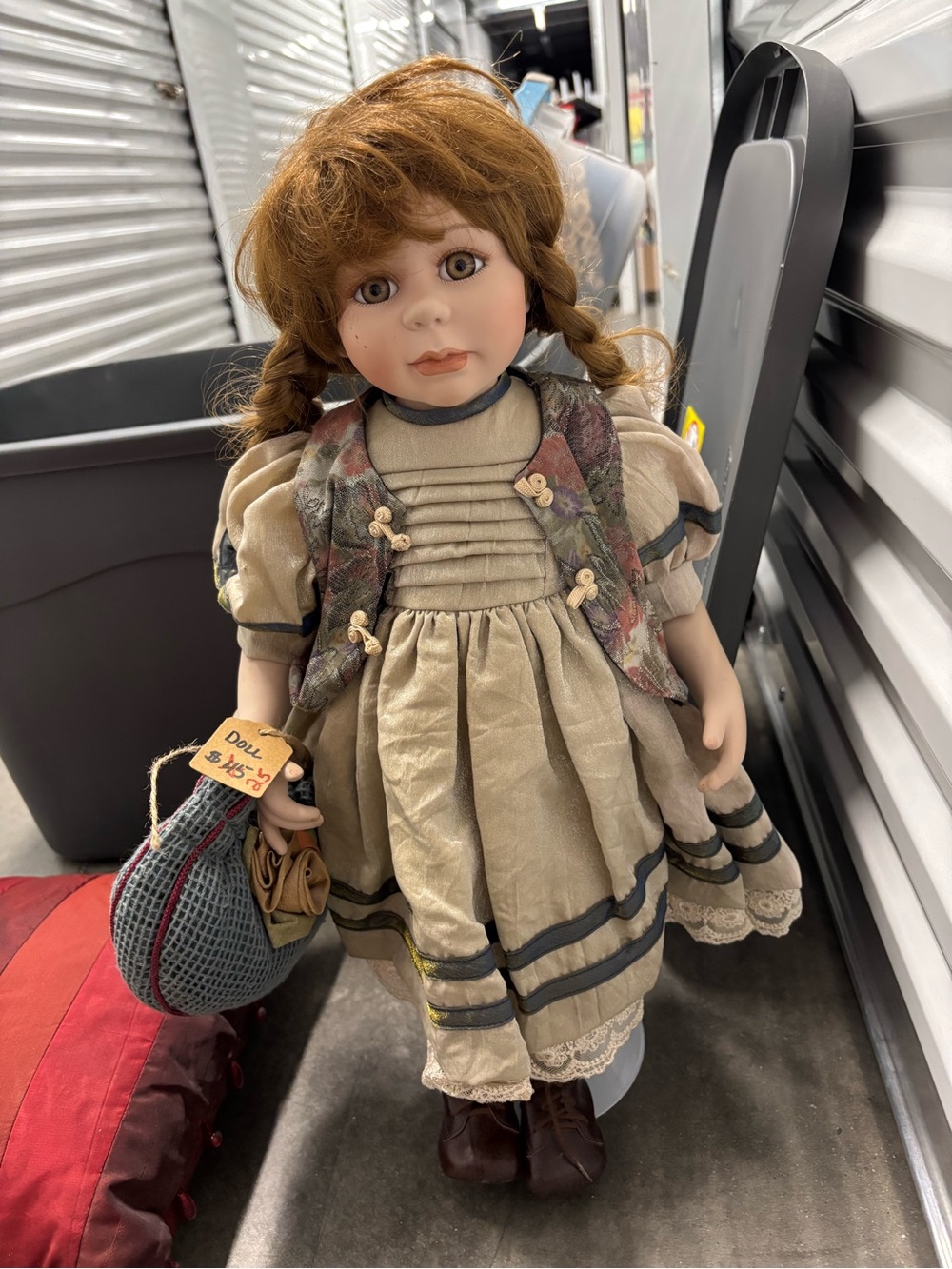 Girl Doll Red Wavy Braided Hair Removable Outfit w/ Hat & Display Stand